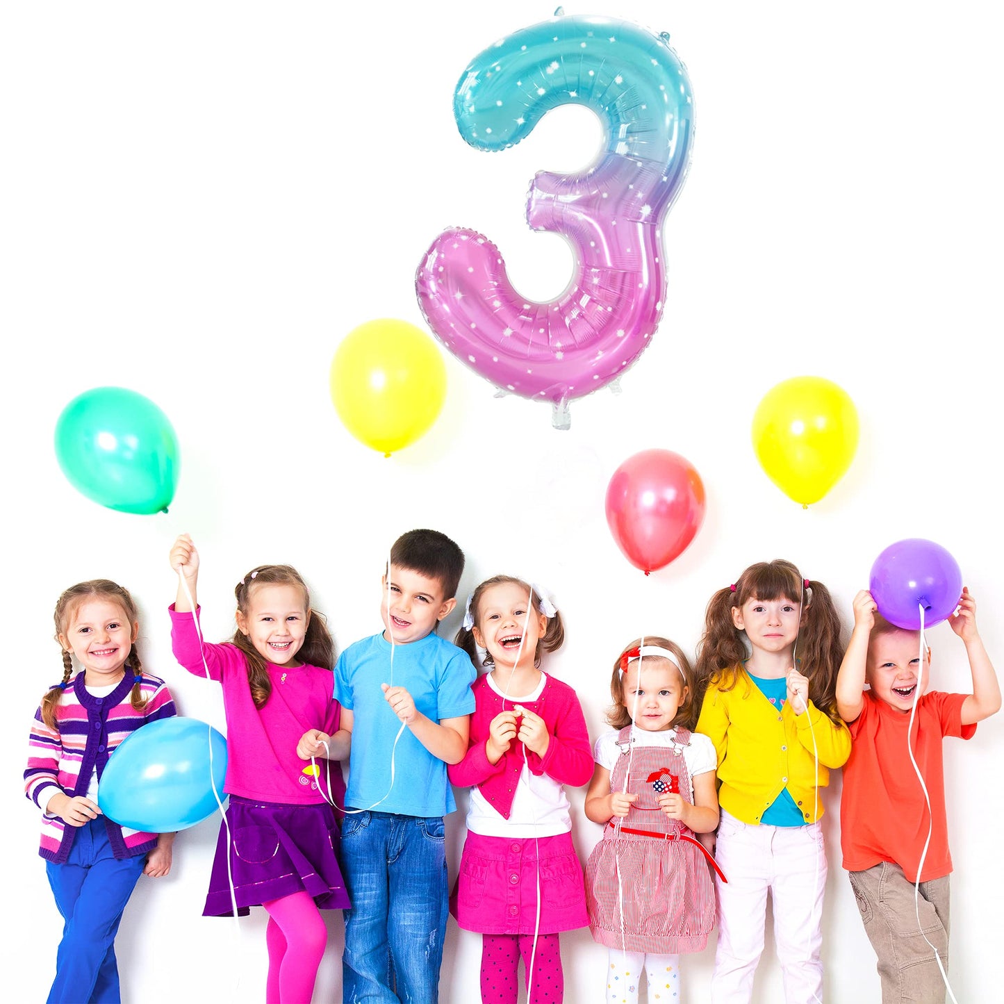 Gifloon Large Number 3 Balloon - 40 Inch Nylon Decoration, Space Gradient Color for 3rd Birthday Party