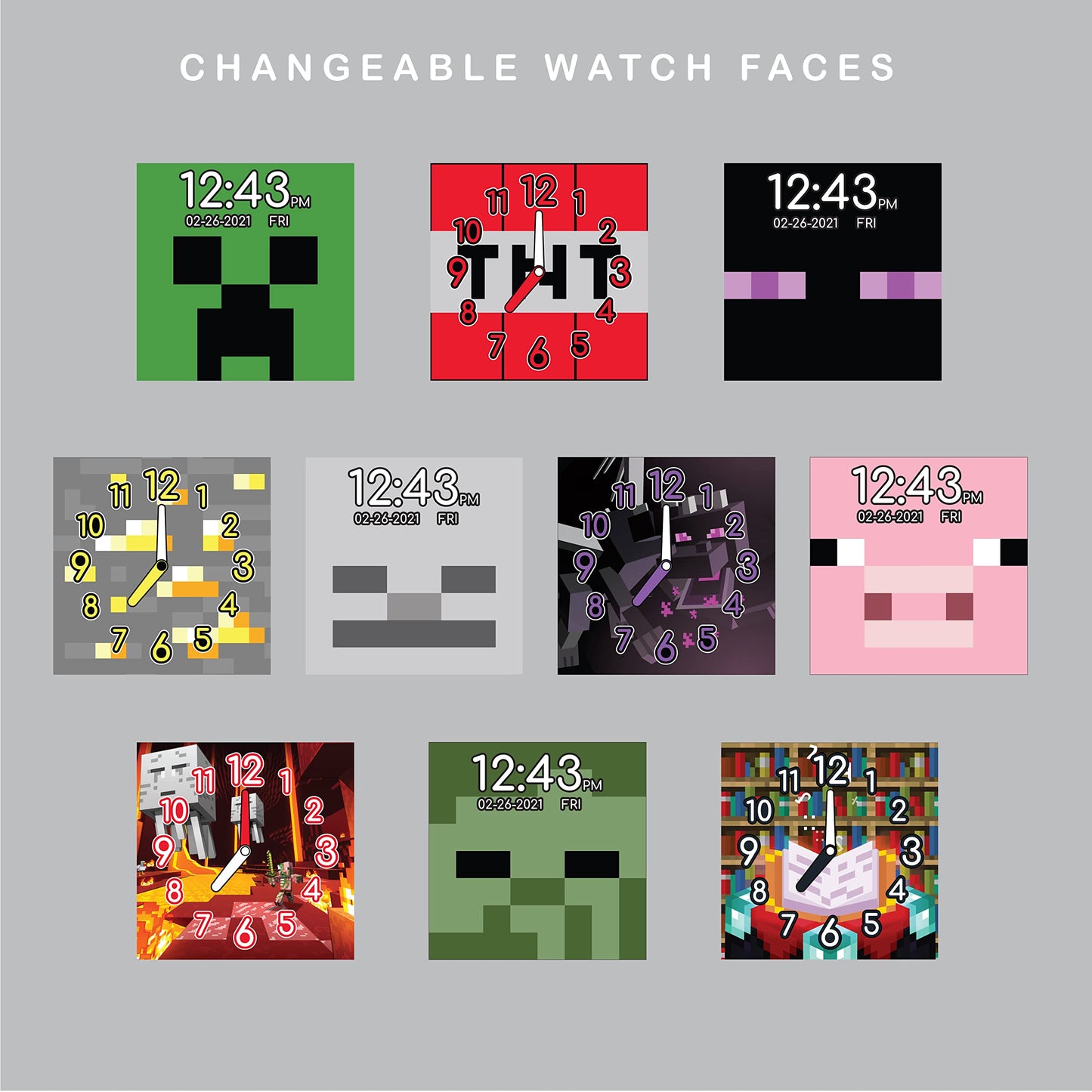Minecraft Kids Smart Watch - Interactive Touchscreen With Games, Camera, Step Counter, Alarm, Timer, Voice Recorder, And Cool Minecraft Silicone Strap - Fits Wrists 5.5' To 8.0'