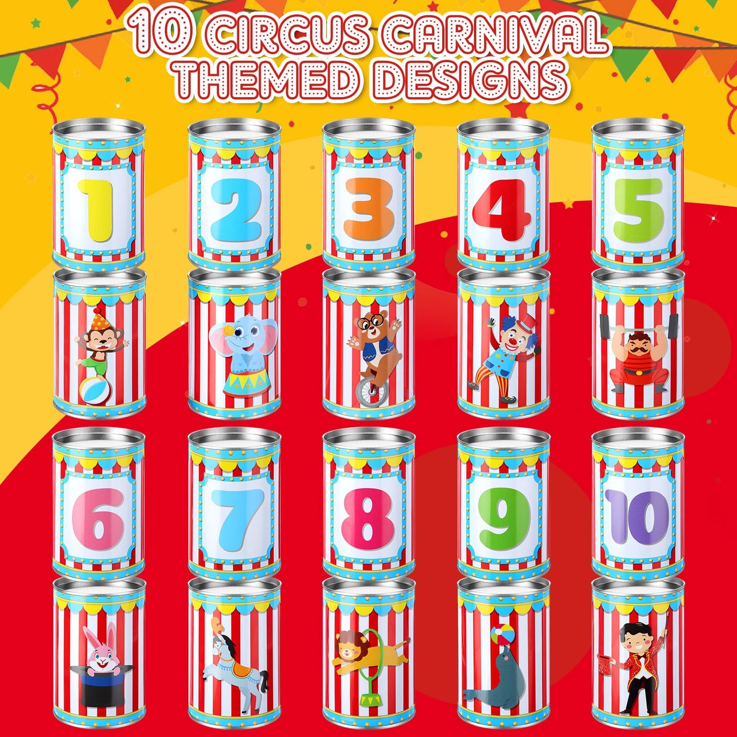 PullCrease 13 Pcs Carnival Can Game Bean Bag Toss Carnival Games with 10 Tin Cans and 3 Bean Bag for Easter Outdoor Family Party