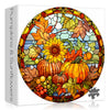 Stained Glass Puzzles For Adults,Halloween Thanksgiving Puzzle, Pumpkin Sunflower Puzzles Autumn, Fall Puzzle 1000 Pieces, Round Hard Impossible Challenging Jigsaw Puzzles