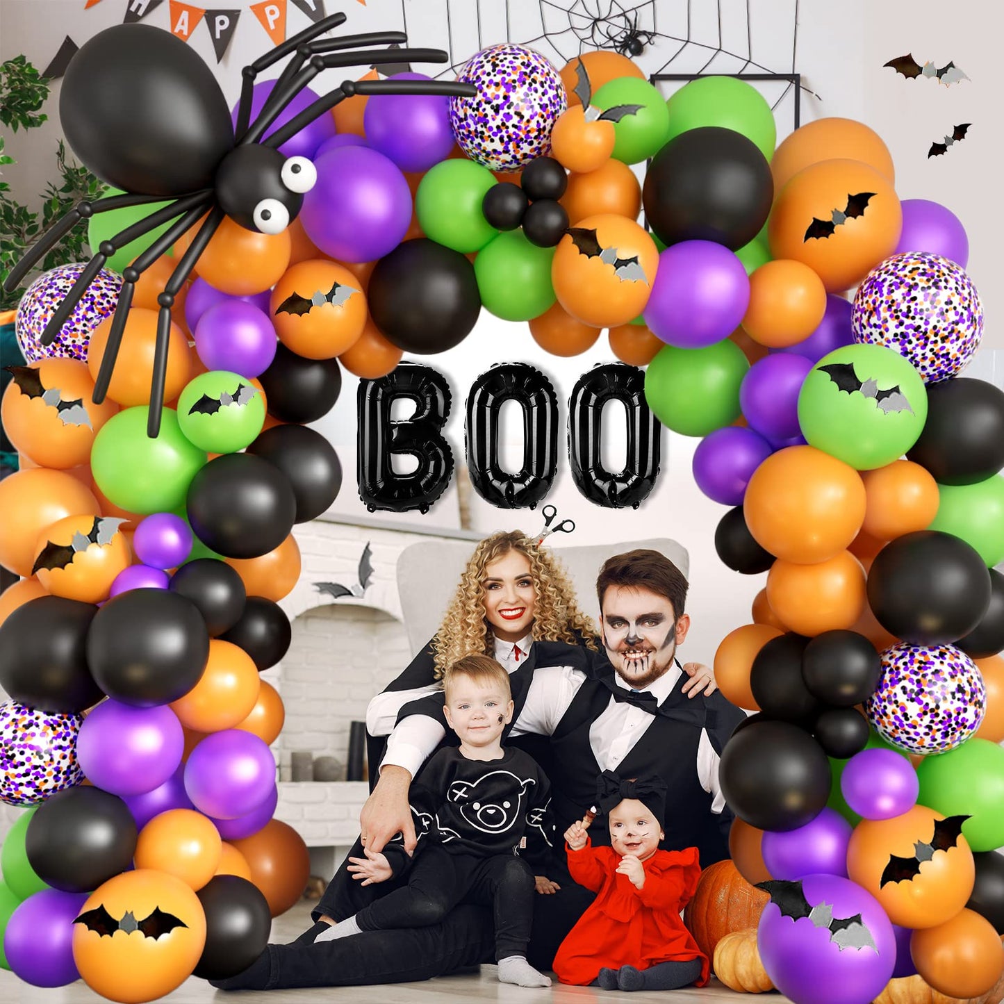 Halloween Balloons Garland Arch Kit Diy Halloween Party Supplies With Boo Foil Balloon Spider Balloon Black Orange Purple Fruit