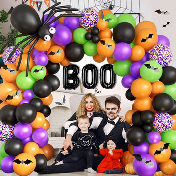 Halloween Balloons Garland Arch Kit Diy Halloween Party Supplies With Boo Foil Balloon Spider Balloon Black Orange Purple Fruit