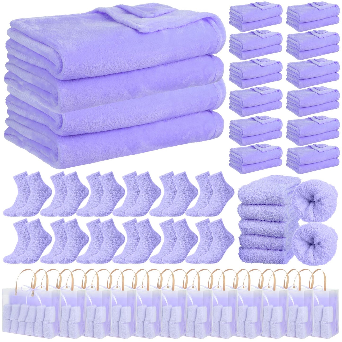 Chicingyou 36 Pcs Sleepover Party Supplies for Girls Including Warm Flannel Blanket Fuzzy Socks Ribbon and Gift Bag for Sleeping