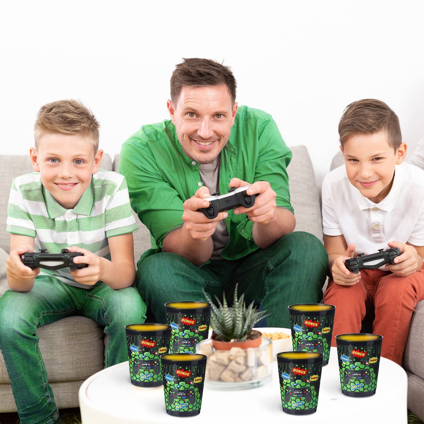 24 Pieces 16 Oz Video Game Theme Cups Gaming Party Favors Set Go Win Level Up Plastic Cups Gamer Frosted Cup For Popular Video Party Supplies Kids Gamer Birthday Decorations(Green)