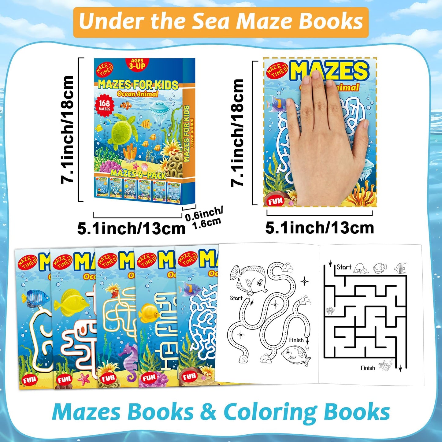 Wiooffen 168 Pages Under The Sea Maze Books For Kids Ages 3-8, 6-Pack- 6 Beginner Level Kids Activity Books Busy Books Ocean Ani