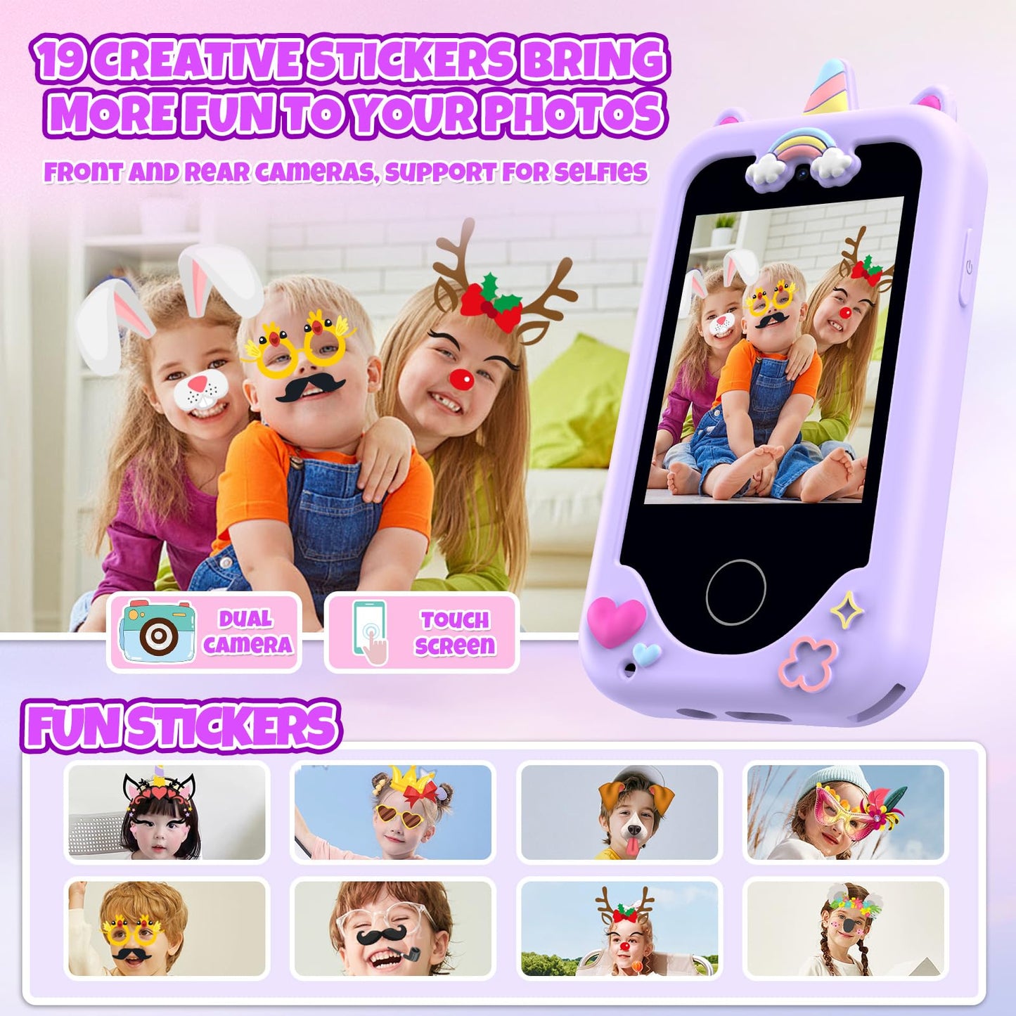 Kids Phone For Girls,Christmas Birthday Gifts For 3 4 5 6 7 8 Years Old Girls,Touchscreen Learning Toys For Girls Age 3-11 With