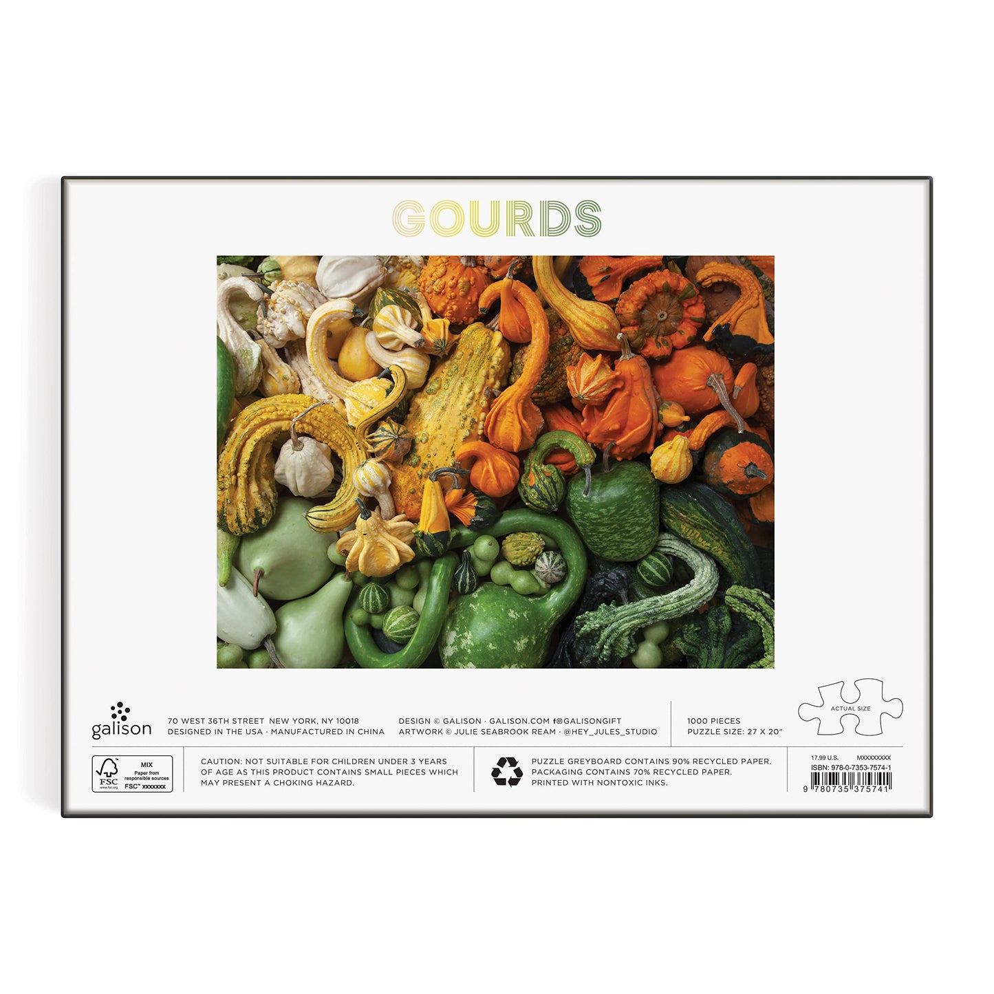 Galison Gourds 1000 Piece Puzzle From Galison - 27'' X 20'' Puzzle, Beautiful Art By Julie Seabrook Ream, Thick And Sturdy Piece