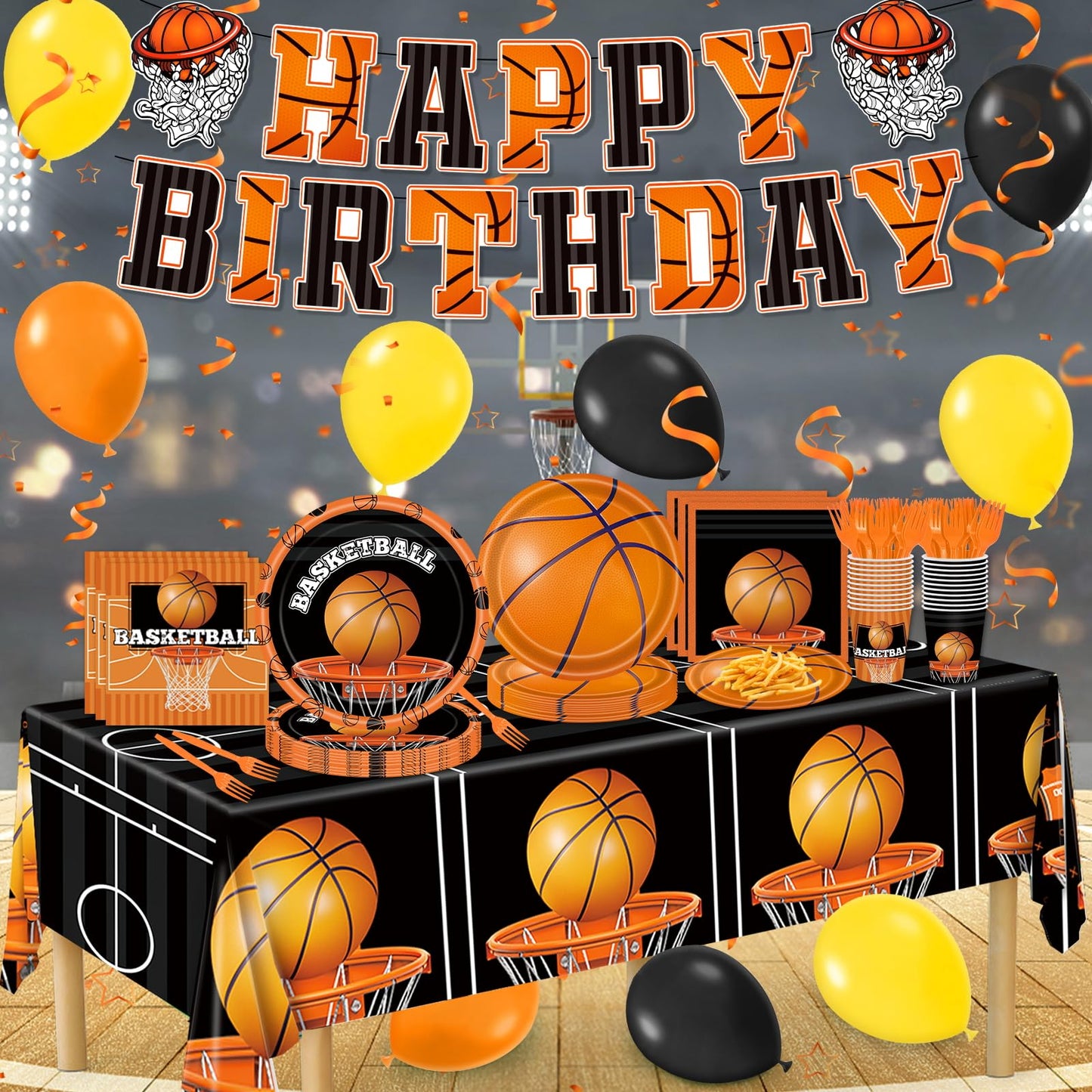 Miucat Basketball Party Decorations, 139Pcs Basketball Party Supplies-Serves 24 with Plates Napkins Cups Tablecloth Birthday Ban