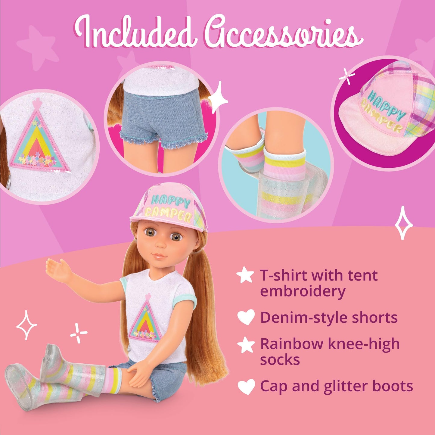 Glitter Girls – Astrid 14-Inch Poseable Doll – Red Hair & Hazel Eyes — Camping Outfit, Matching Cap, And Glitter Boots –Toys, Clothes, And Accessories For Kids Ages 3+