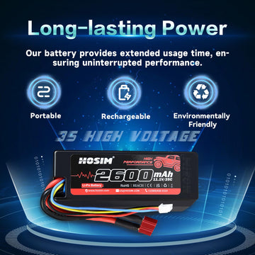 Hosim 2PCS 11.1V 25C 2600mAh Li-po Battery with 1 USB Chargers & 1 Battery Strap for Brushless RC Car Truck RC Vehicles Boat Bat