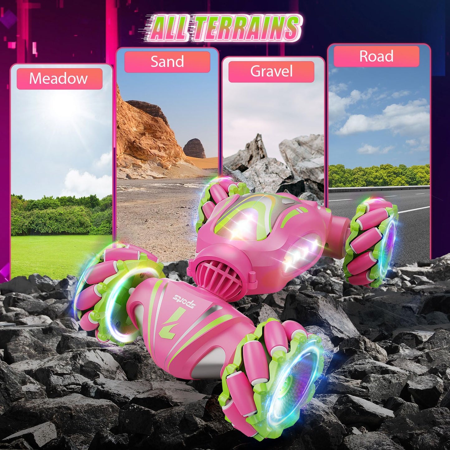 Nicella Remote Control Car, Pink RC Cars for Girls, Gesture Control Stunt Car with Light & Music, 4WD, 360 Rotating, 2.4Ghz Remo