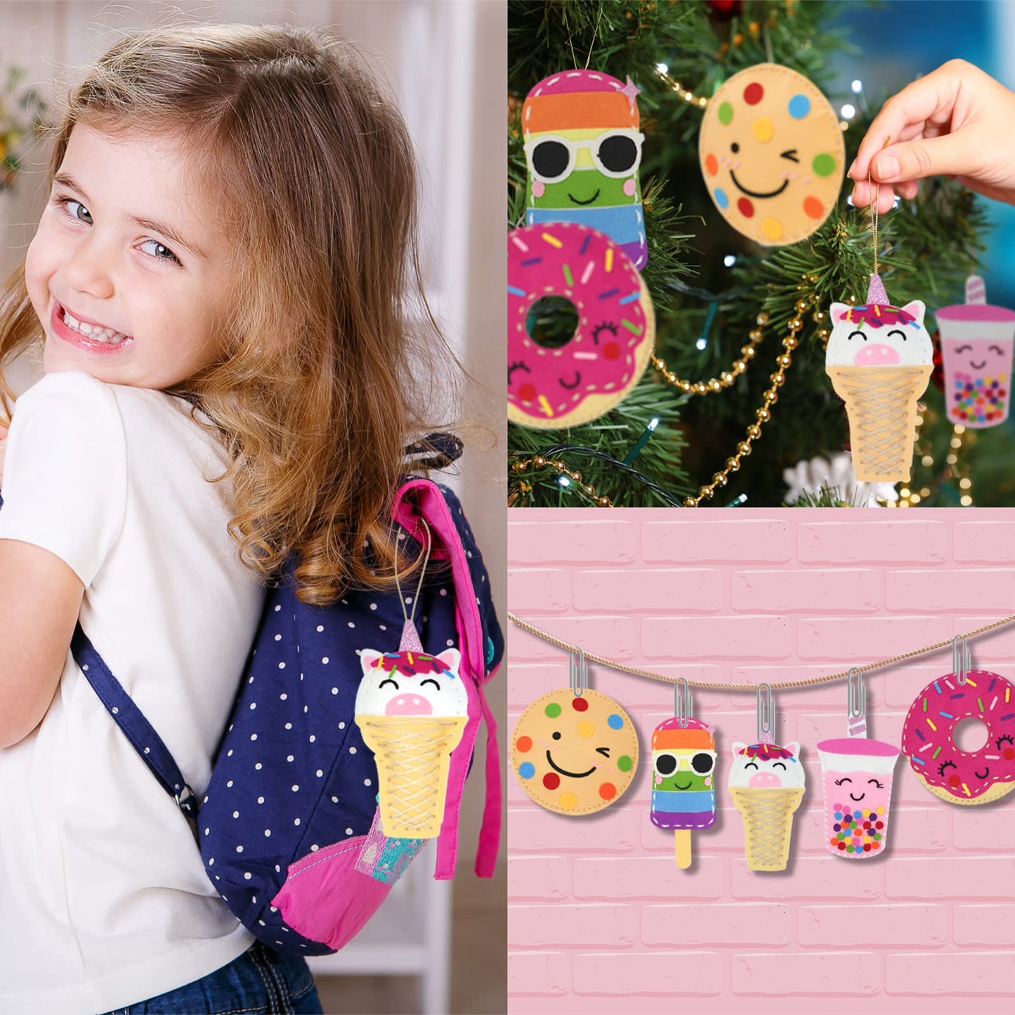 Cymbana Kids Sewing Kit Make Your Own Food Felt Plush Toy, Donuts, Ice Cream Craft Art Set For Beginners, Girls Gifts For Childr