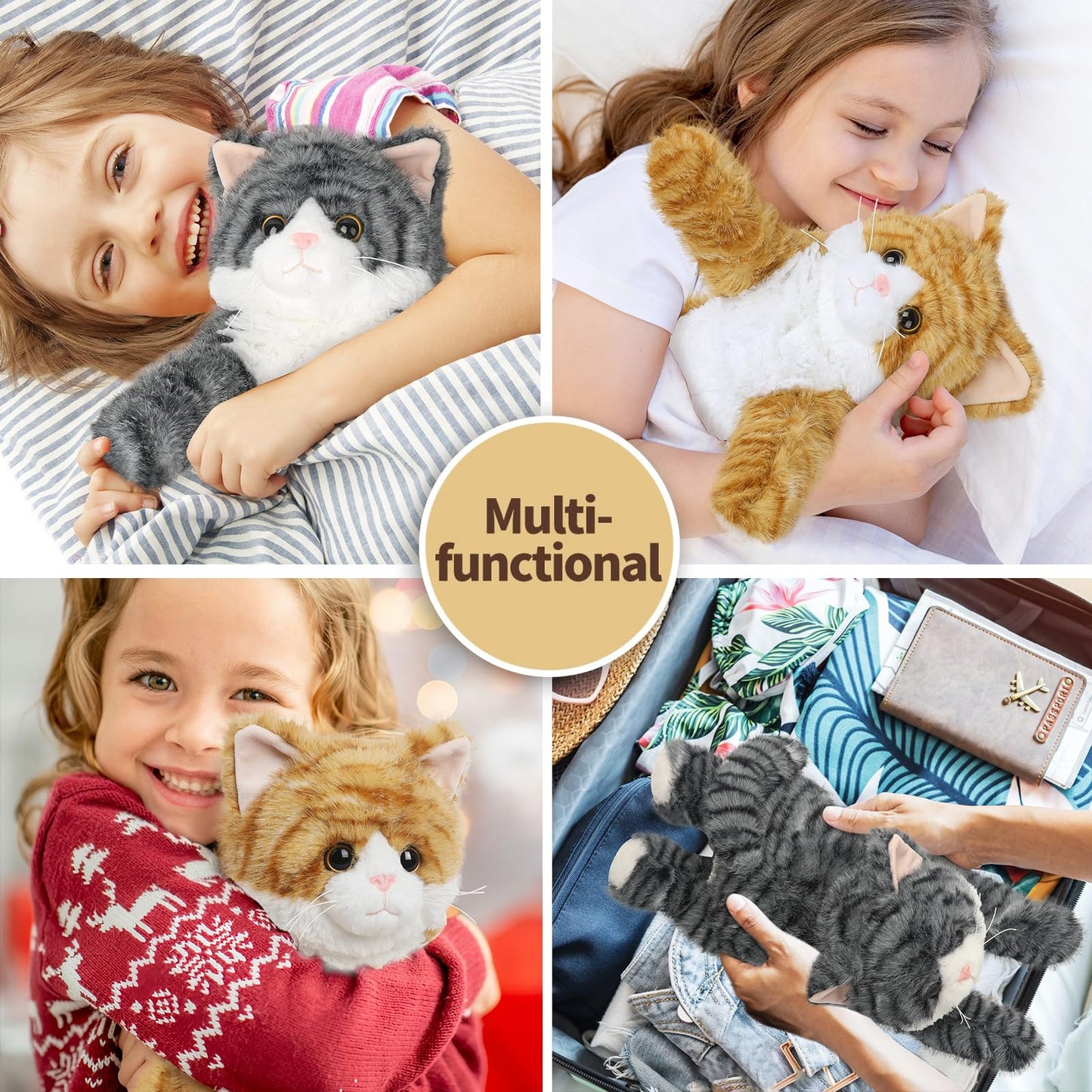 2Pcs Cat Stuffed Animals Microwavable Stuffed Animal Adorable Fluffy Tabby Cat Plush for Warmth Heatable Coolable Lavender Scent Cat Plush Toys Cute Soft Cat Plushies for Kids mature-themeds Girl Boy Gifts