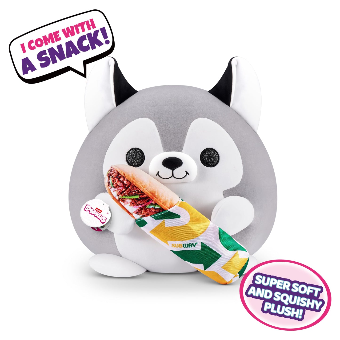 Snackles (Subway) Huskie Super Sized 14 Inch Plush By Zuru, Ultra Soft Plush, Collectible Plush With Real Licensed Brands, Stuffed Animal