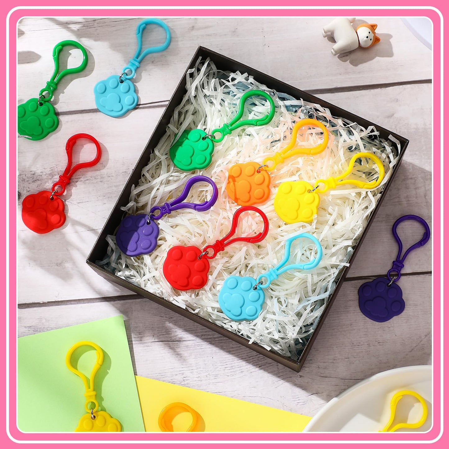 Jadive 48 Pcs Paw Print Puppy Party Supplies Keychains Kids Birthday Favors Cute Dog Paw Ornament Toy Pendant For Christmas Boy Girl Gift Souvenirs Reward Treat Goodie Bag Fillers