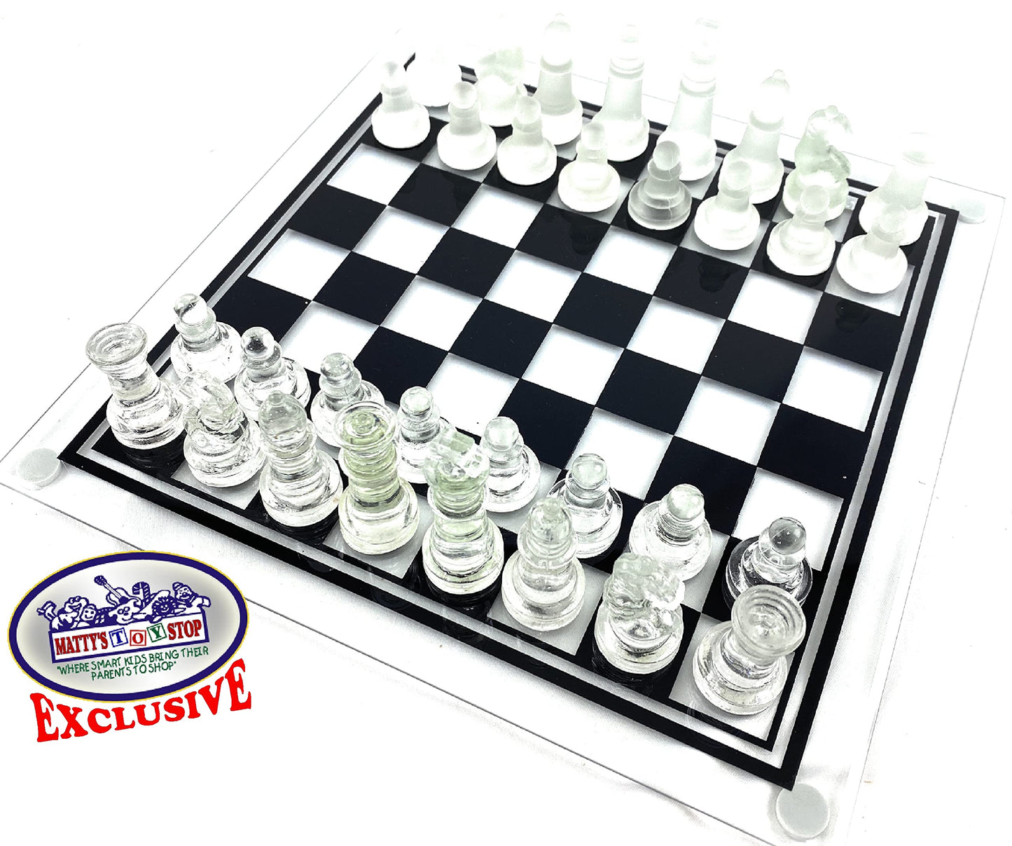Matty'S Toy Stop Deluxe Clear & Frosted Glass Chess Set (10'') Small
