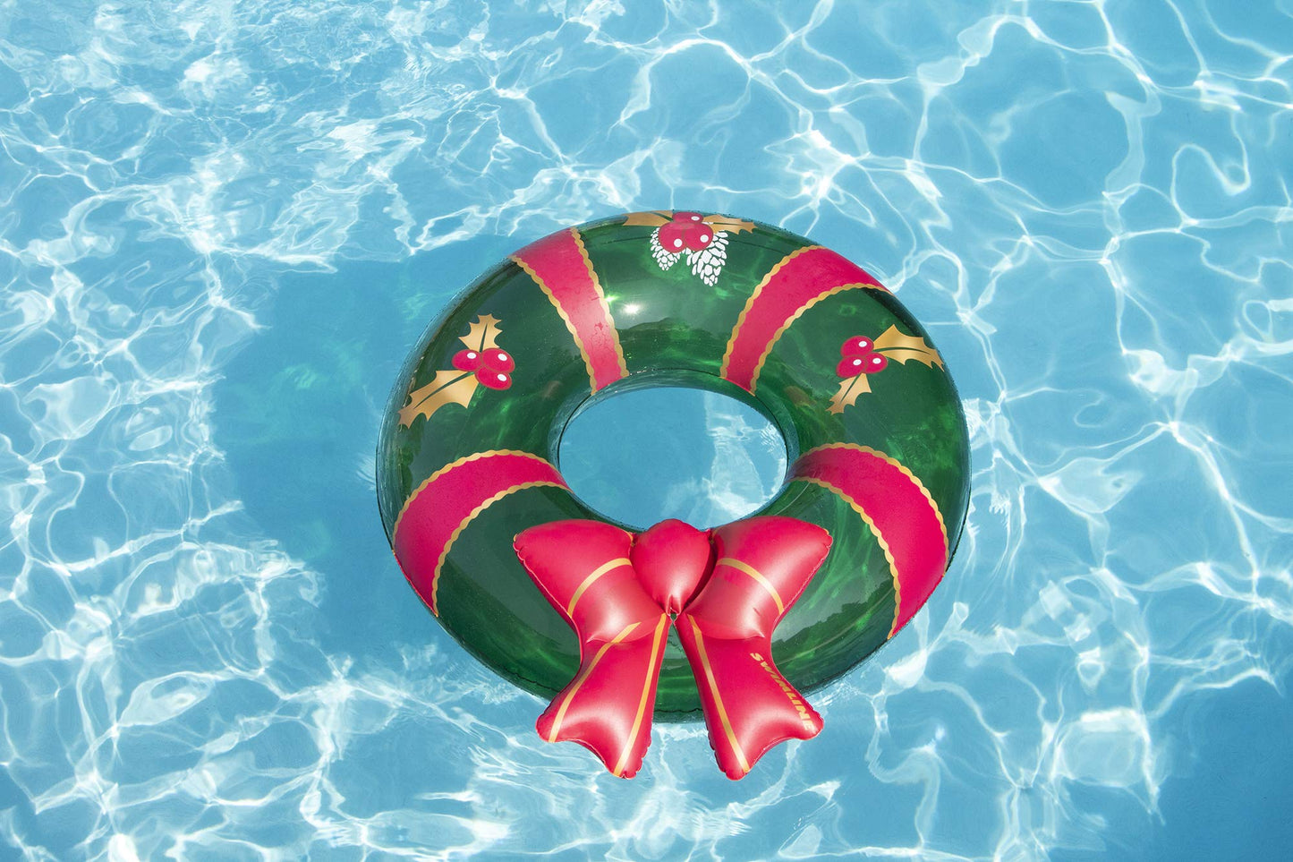Swimline Inflatable Christmas Wreath Pool Ring, One Size, Multi-Color, Model 90092, Durable Material