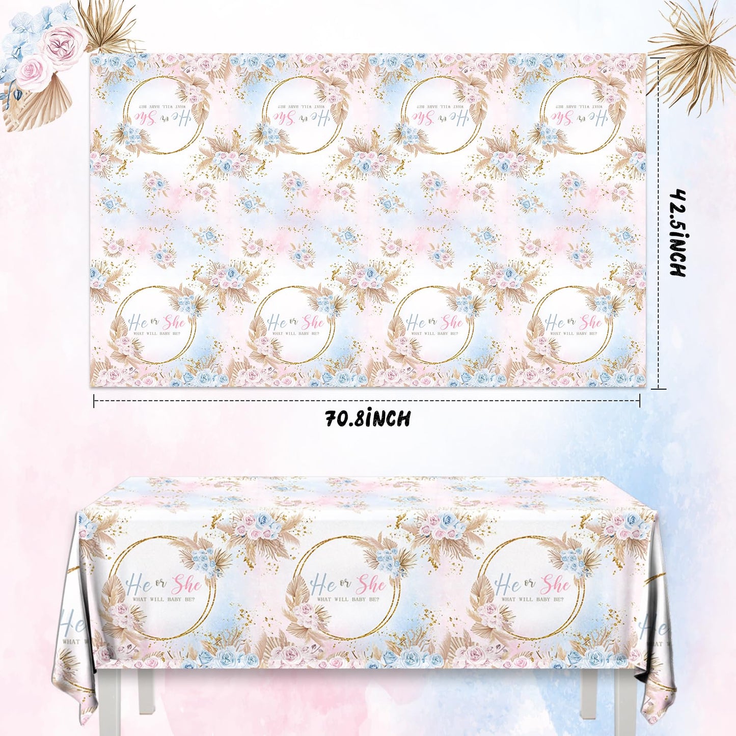 3 Pack Gender Reveal Tablecloth,Baby Shower Party Decorations Pink And Blue Gender Reveal Table Cover What Will Baby Be Table De