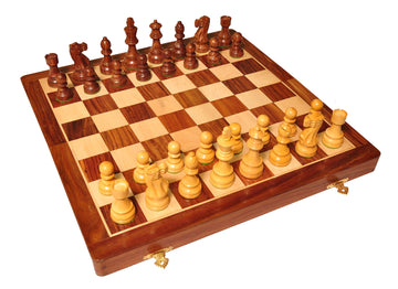 PALM ROYAL HANDICRAFTS Handmade Rosewood Foldable Chess Board Set Wooden with Non Magnetic Pieces and Extra Queens for 2 Players