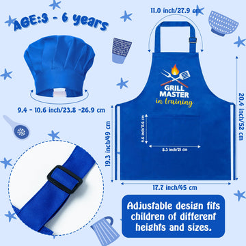R HORSE Kid Apron and Chef Hat Set 2Pcs Adjustable Children Dark Blue Kitchen Apron, Dress up Role Play Chef Toy Cooking Baking
