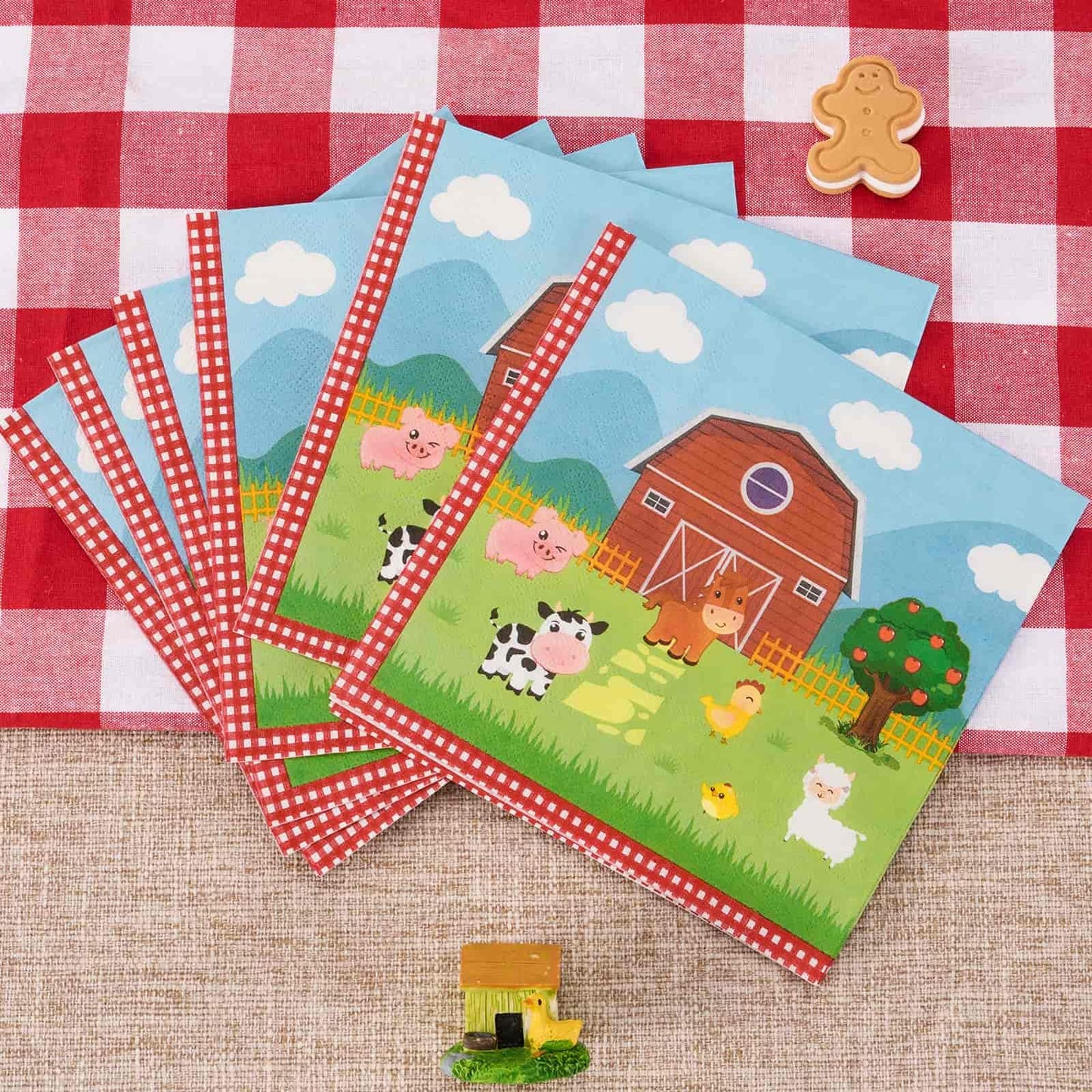 Wernnsai Farm Birthday Decorations - 50 Pack Farm Animals Napkins Barnyard Animal Party Decorations 3-Ply Farm Paper Napkins For Kids Baby Shower 6.5 X 6.5 Inches