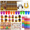 Cinrobiye 144 Pcs Western Cowboy Party Favors, Wild West Coloring Books, Stickers, Tattoos, Stampers, Rubber Ducks, Rainbow Penc