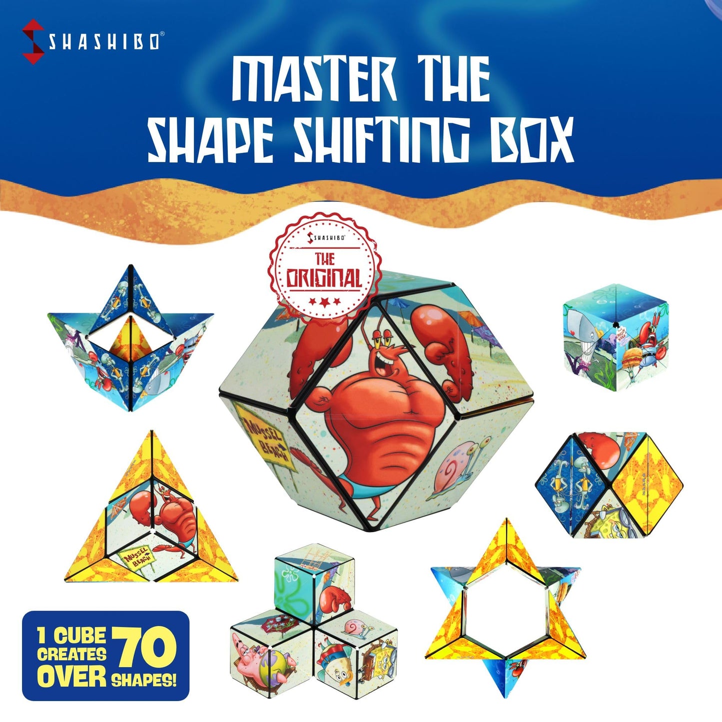Shashibo Spongebob Shape Shifting Box - Award-Winning, Patented Magnetic Puzzle Cube W/ 36 Rare Earth Magnets - Fidget Cube Tran