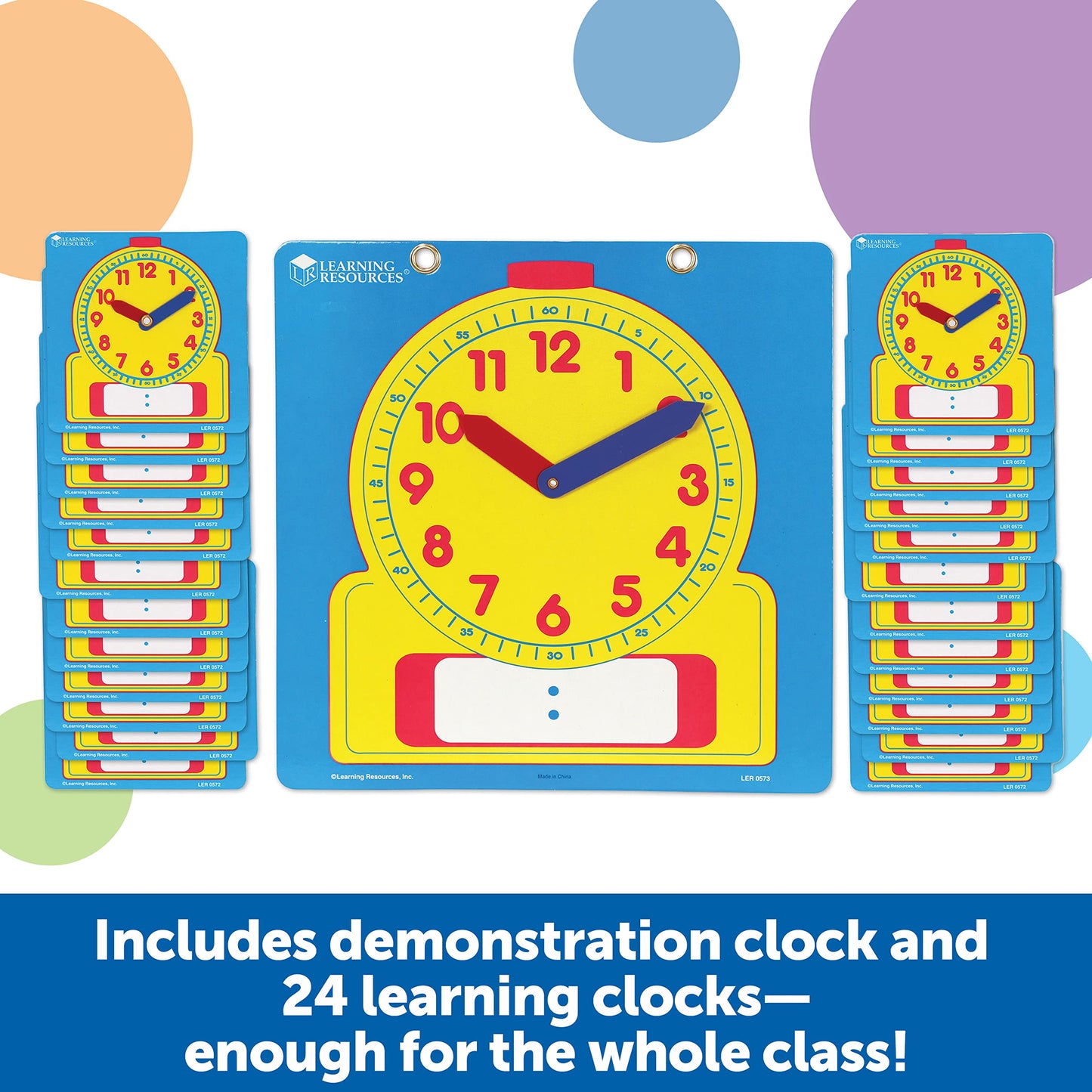 Learning Resources Write & Wipe Clocks Classroom Set - 25 Pieces, Ages 6+ Laminated Dry-Erase, Teaching Aids, Teacher Supplies, Learning Time,Back To School Supplies