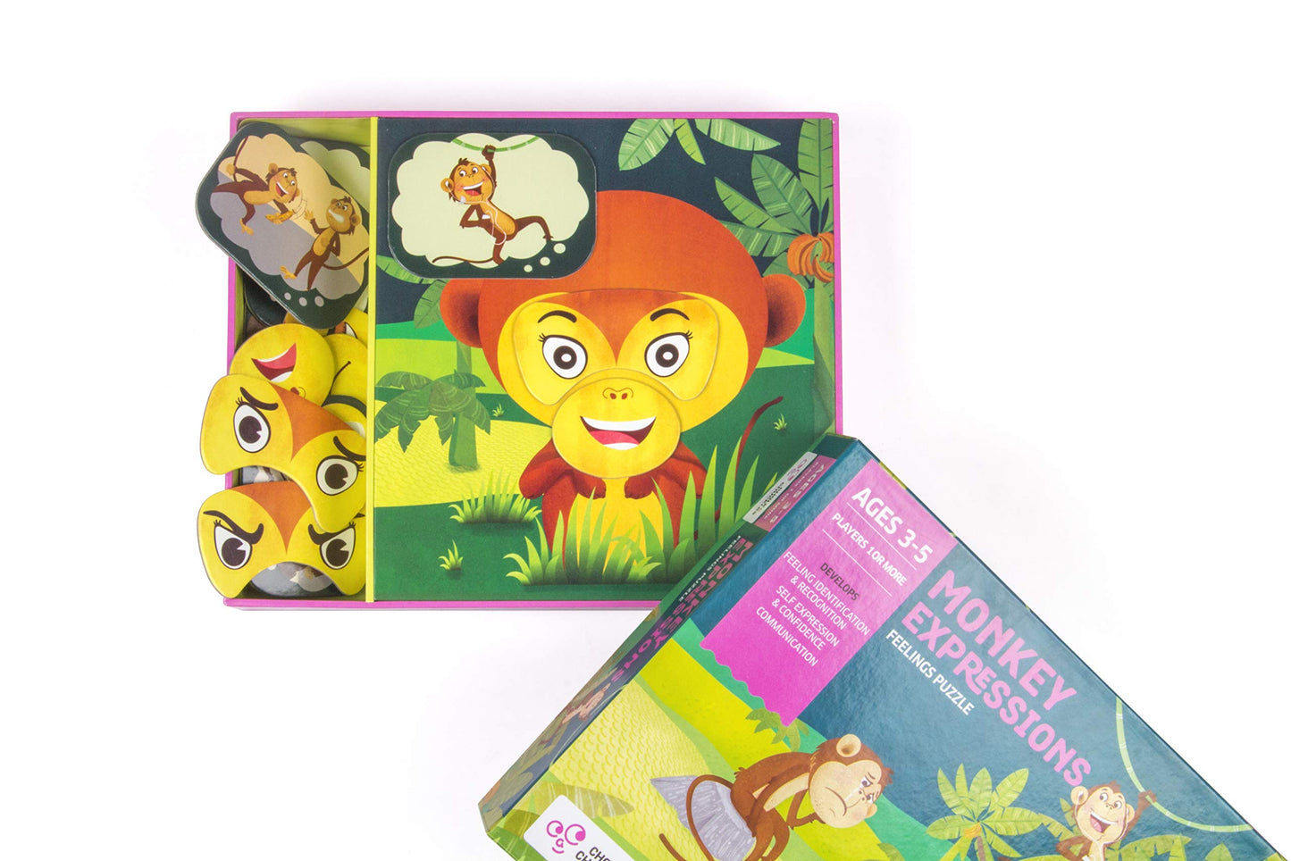 American Educational Products Monkey Expressions Puzzle Game – Magnetic Emotion & Feelings for Kids Ages 3+, Wooden, Model CC-001