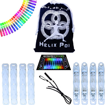 UltraPoi HelixPoi Set - LED Visual Poi with 70+ Color Modes - Spinning Light LED Poi w/LED Glowstick Handles Soft Cases & Adjustable Leashes - Ideal Flow Arts for Music Festivals Parties & Raves