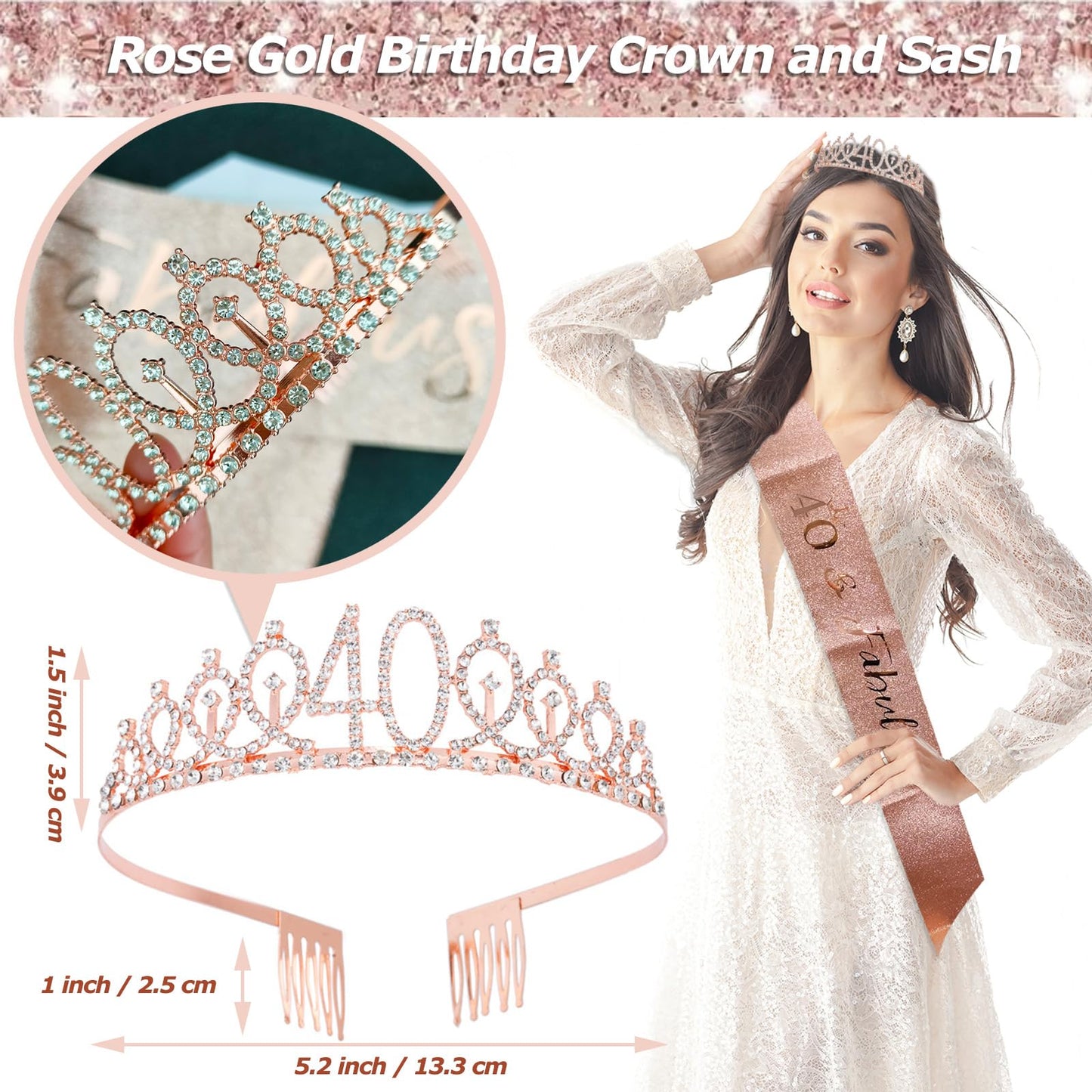 40Th Birthday Decorations For Women,Rose Gold Happy 40Th Birthday Party Decorations Woman Birthday Balloons 40 And Fabulous Sash