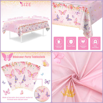 Staraise 3PCS Butterfly Tablecloth,Butterfly Disposable Plastic Table Covers,Watercolor Spring Themed Butterflies Birthday Decor