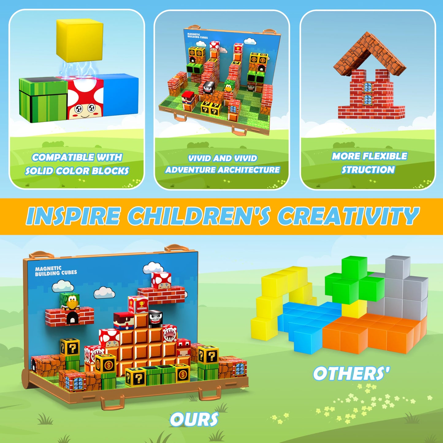 Magnetic Blocks, Build 3D Magnet Building Toys World With Magnetic Tiles, Foldable Magnet Board, Stem Sensory Toy For Kids, Toy