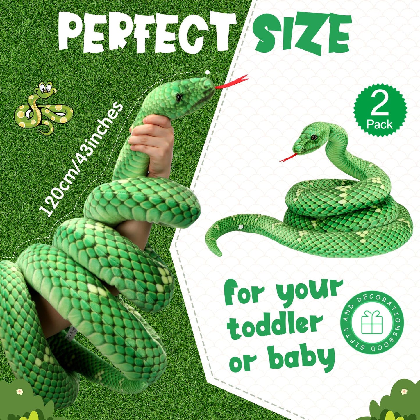 Hiboom Giant Snake Plush Large Stuffed Animal Snake Realistic Stuffed Snake Lifelike Plush Snake Toy Gifts For Birthday Hallowee