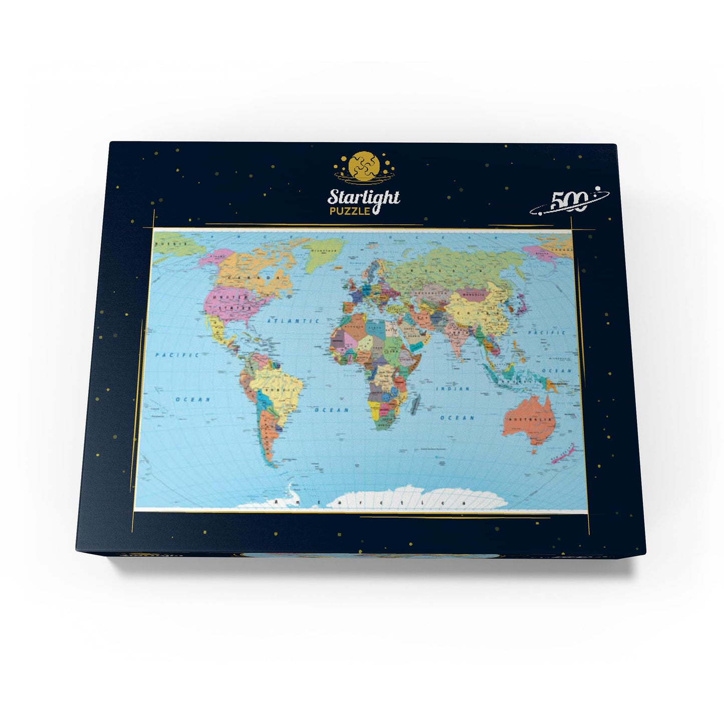 Mypuzzle Color World Map - Borders, Countries, Roads And Cities - Premium 500 Piece Jigsaw Puzzle For Adults