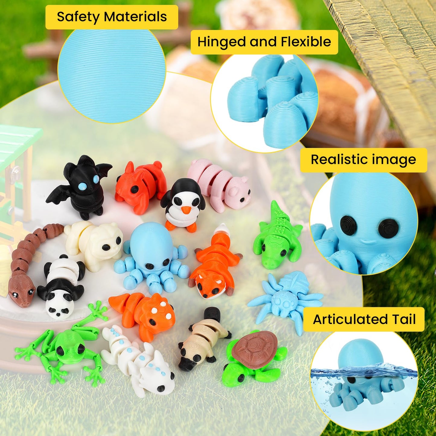 Shuwnd Mini Animals Figures Set,3D Printed Little Animals Articulated Flexible Fidget Toy,Easter Egg Fillers,Tiny Animals Figurines Exquisite Cute Pet Toy.