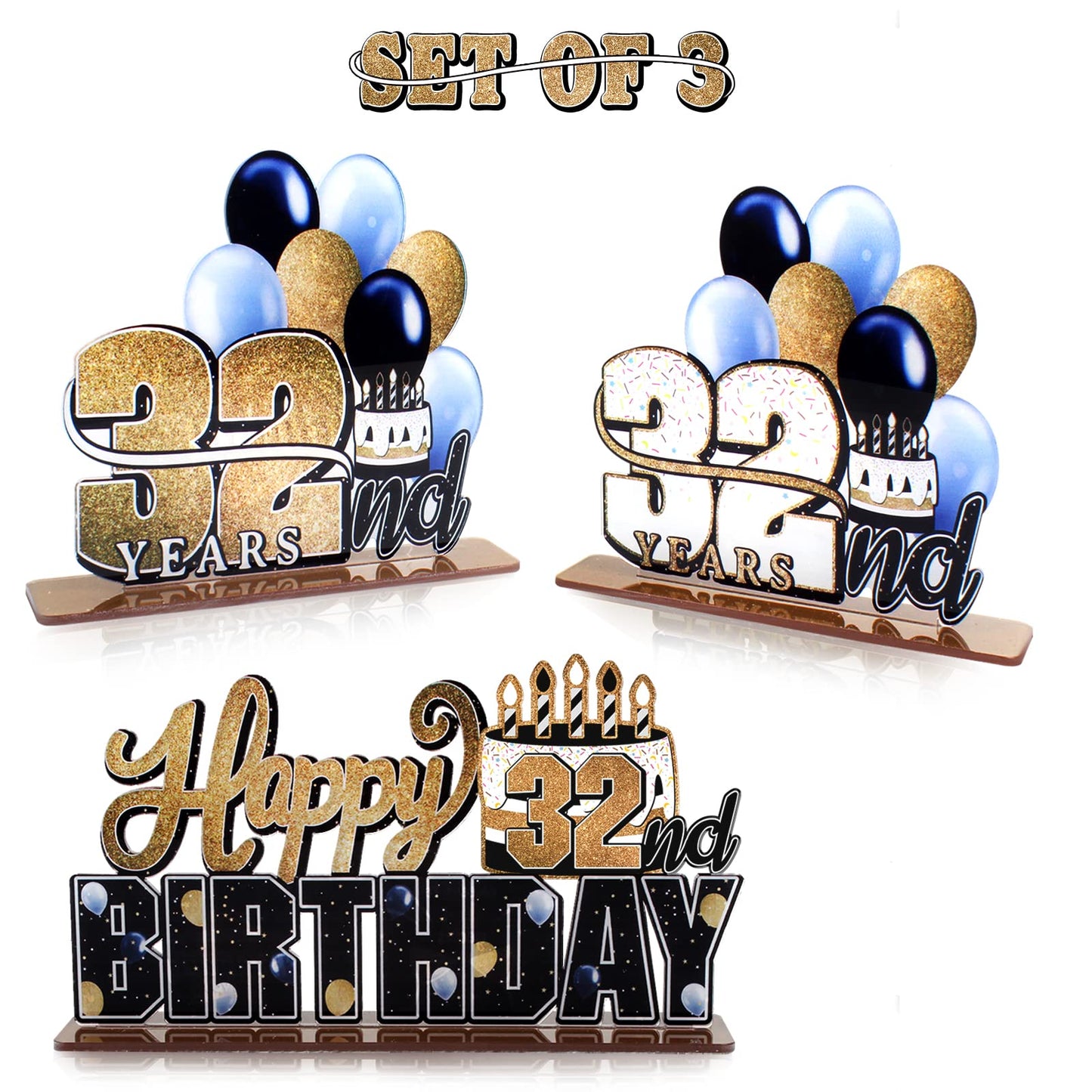 Lingteer Happy 32Nd Birthday Gold Acrylic Table Topper Centerpieces Set - Cheers To 32 Years Old Birthday 32Nd Bday Party Gift Decorations.