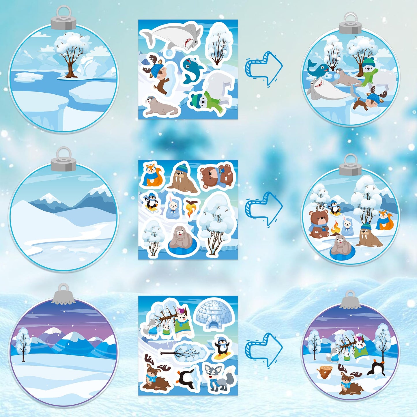 Cy2Side 12 Set Winter Polar Animal Sticker Scene For Kids Make A Winter Scene With Polar Animals Make Your Own Snowy Bear Sticker Craft Diy Art Crafts For Kids Holiday Class