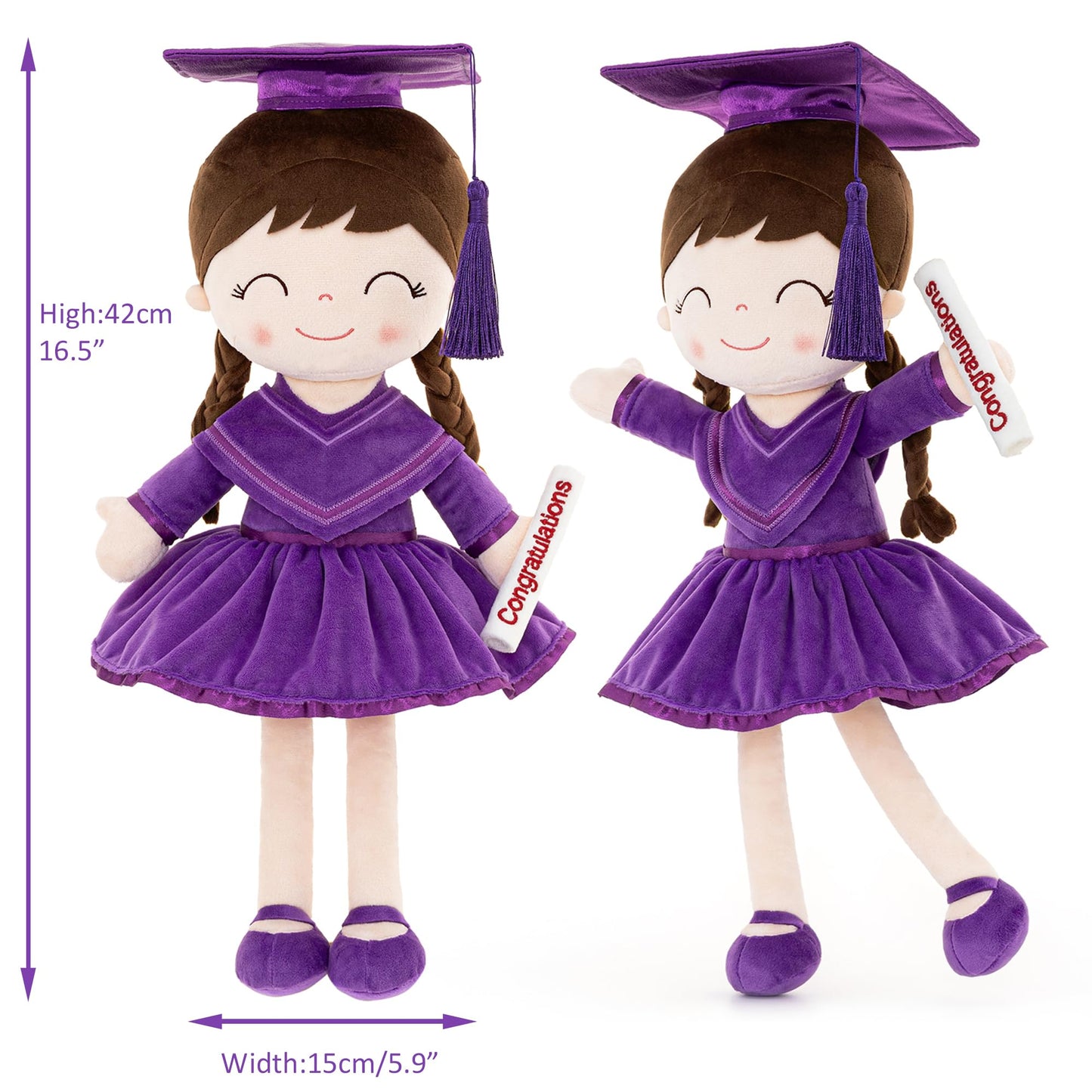 Gloveleya Baby Girl Gifts Graduation Plush Girls Dolls Congratulation Gift For Kindergarten Dark Purple 16 Inch