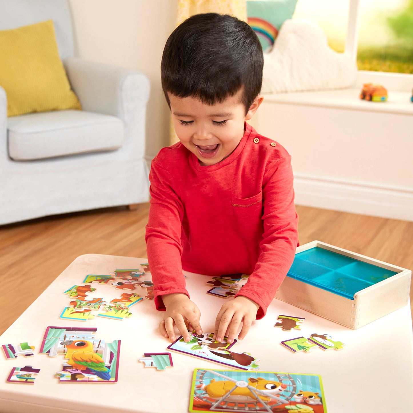 B. Toys – Wooden Puzzle Set – 4 Animal Puzzles – Cat, Dog, Bird, Hamster– 12-Piece Jigsaw Puzzles For Kids – 3 Years + – Pack O' Puzzles - Pets