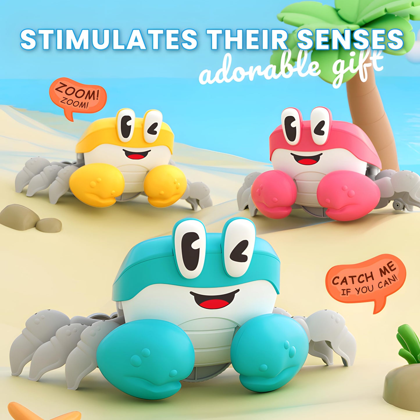 Bekilole Crawling Crab Baby Toys | Boys Gifts Interactive Fun For Tummy Time Moving Walking Running | Musical Toddler Boys Girls Birthday Gift Toys 0+ Months | Battery Not Included - Pink
