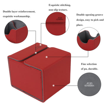 AEGIS Guardian Card Deck Box with Dice Tray for MTG Cards Commander Deck Box fit 150+ Sleeved Cards PU Leather Card Storage Box Strong Magnet Deck Game Case for TCG CCG Red