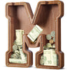 Customized Name Large Wooden Piggy Bank For Kids Boys Girls Alphabets Letter A-Z Coins Bills Money Change Bank Box Initial On Clear Cover (Laser Engraved) (Alphabet-M, Initial-12)