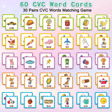 Cvc Words Memory Game, Matching Games For Toddlers 3-5, Memory Games For Kids Ages 4-8, Phonics Games Flash Cards 2-4 Years, Mem