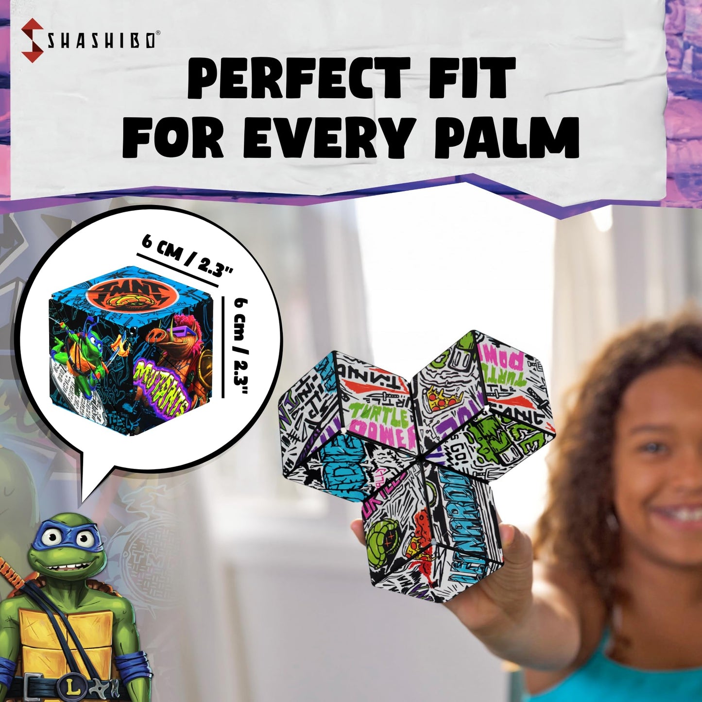 Shashibo Teenage Mutant Ninja Turtles Shape Shifting Box - Award-Winning, Patented Magnetic Puzzle Cube W/36 Rare Earth Magnets -Fidget Cube Transforms Into Over 70 Shapes (Leo Series 1)