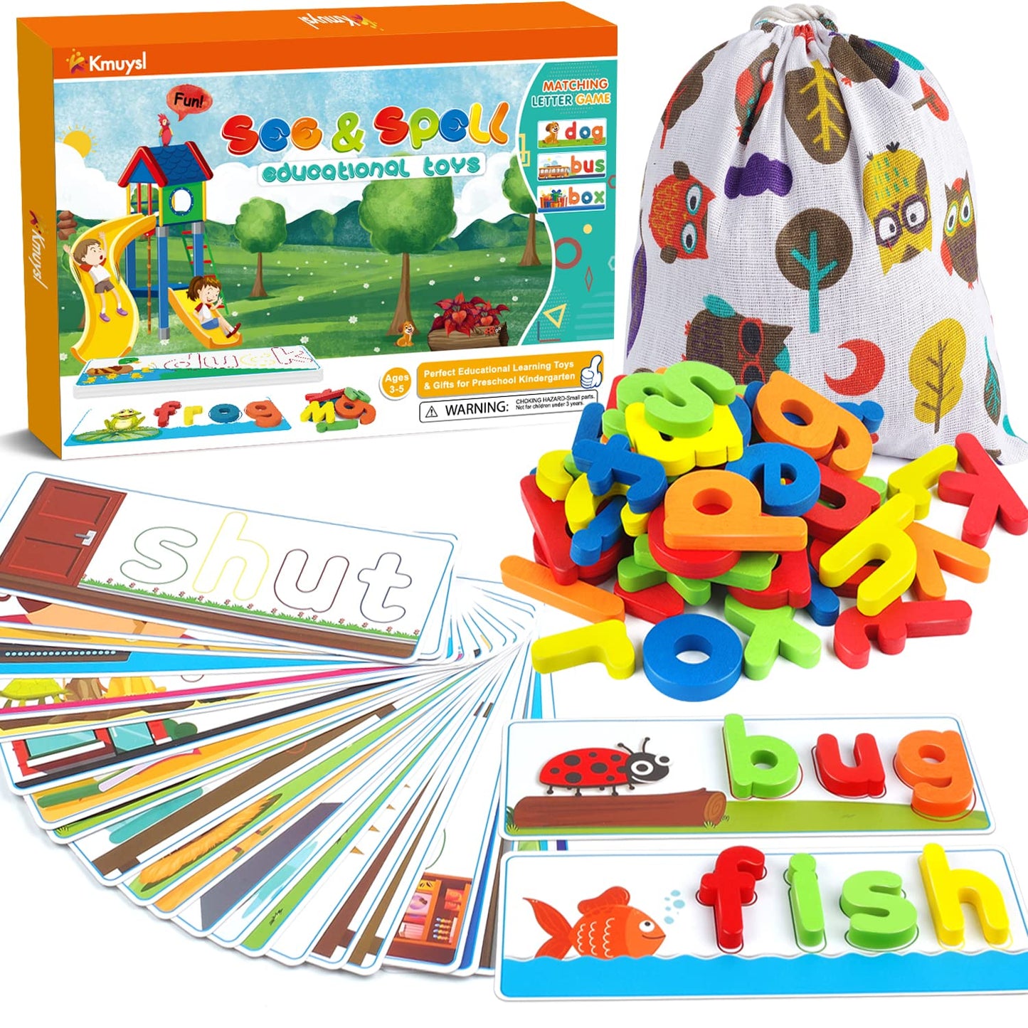 Kmuysl Learning Toys For 2 3 4 5 6 Years Old Boys And Girls - See & Spell Cvc Word Builders With Alphabet Cards For Kids, Preschool Learning Activities Toys, Idea Birthday Gifts For Age 2-4 4-6 Kids