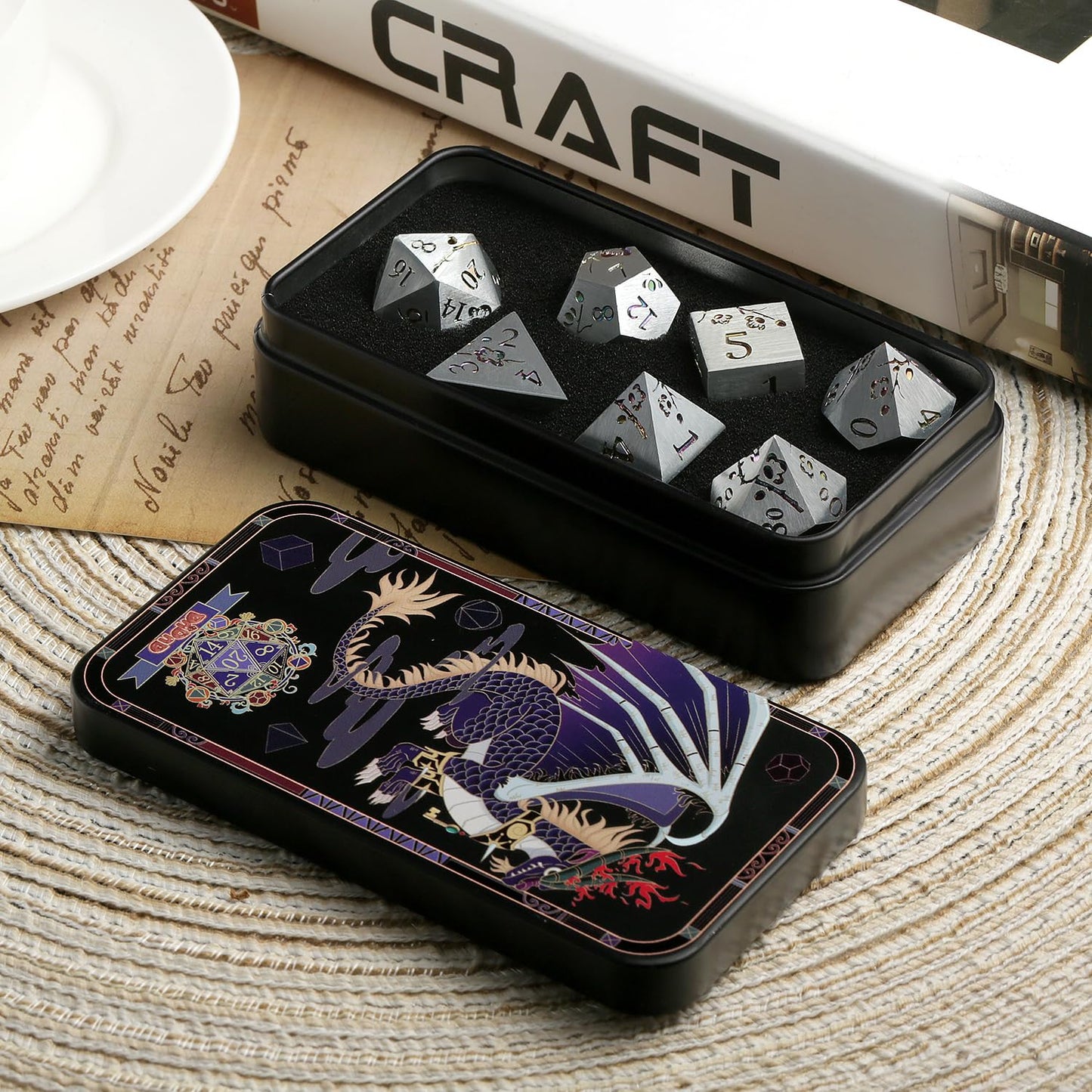 DNDND Rainbow Flower Metal Dice Set, 7 PCS Metallic Flowers DND Dice with Grogeous Gift Case for D&D Dungeons and Dragon Tableto