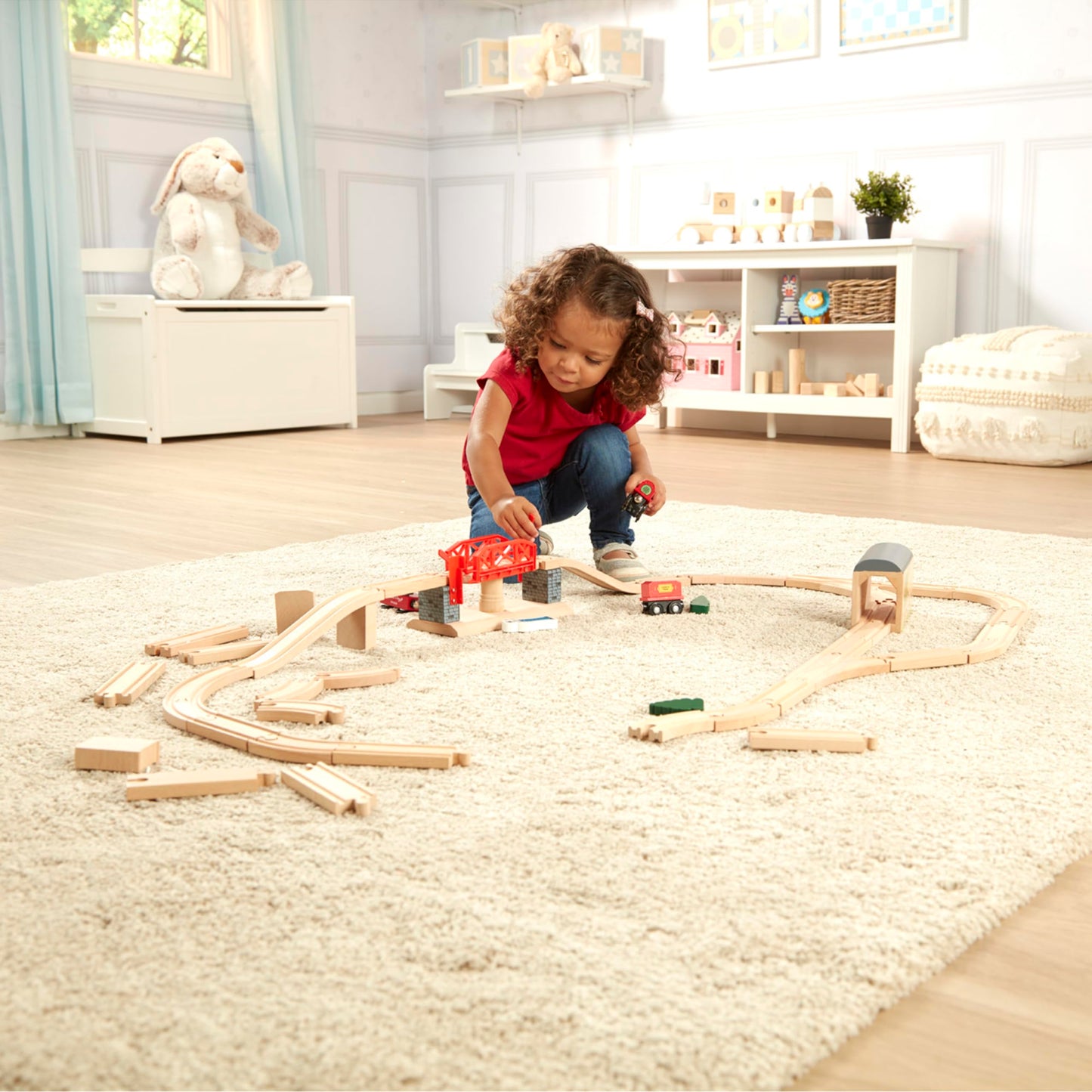 Melissa & Doug Swivel Bridge Wooden Train Set (47 Pcs) - Wooden Train Set For Kids Ages 3+