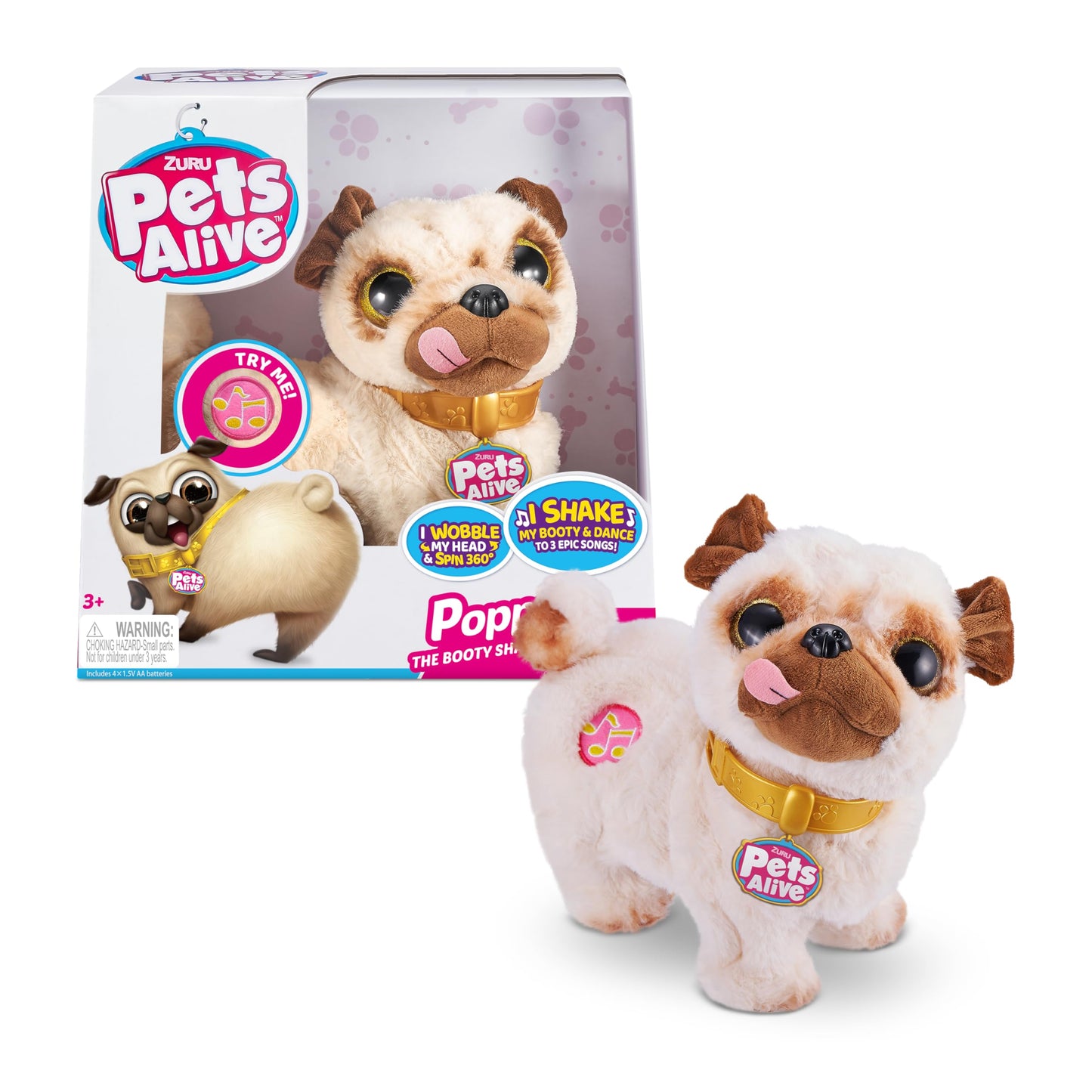 Pets Alive Poppy The Booty Shakin’ Pug – Interactive Dancing Plush Puppy By Zuru Robotic Realistic Soft Dog Stuffed Animal Toy For Kids, Girls