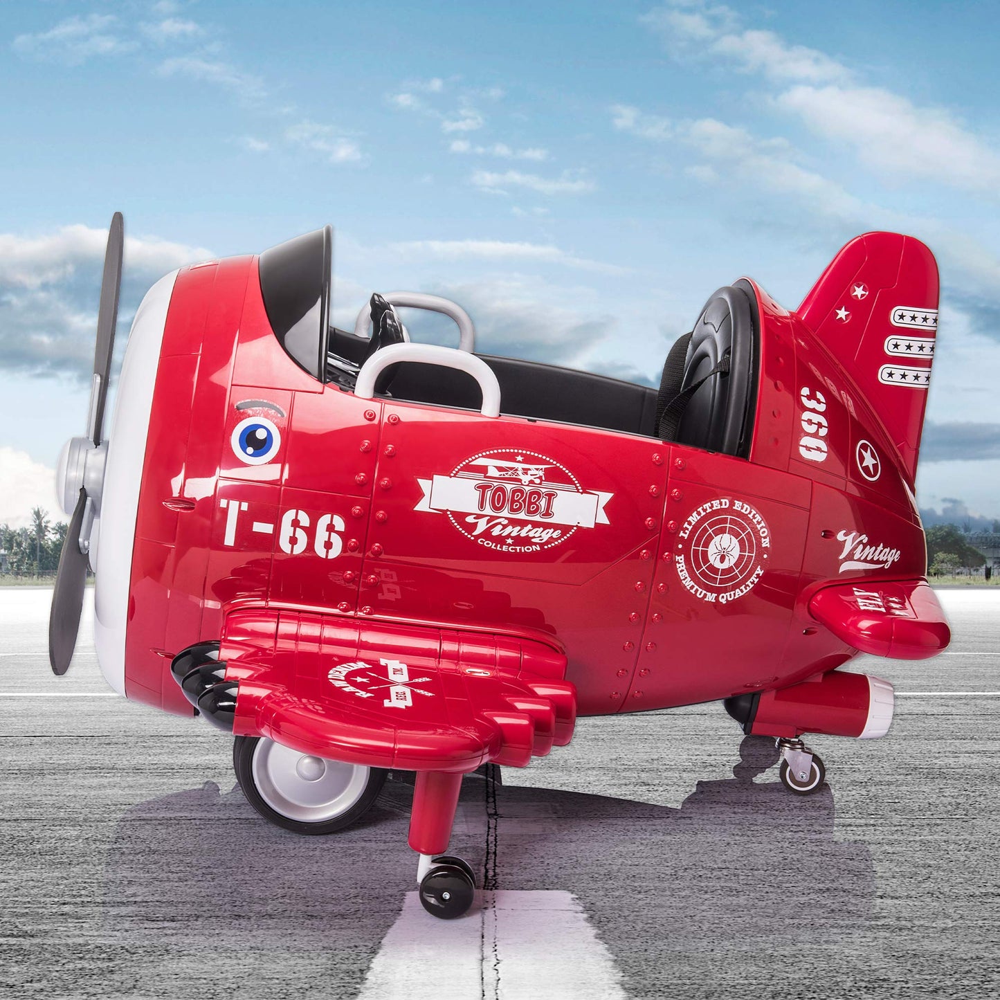 Airplane Ride On Toy Kids Car Tobbi 12V Electric Kids Ride Airplane Motorized Kids Vehicles W/Bombing Sound/Joysticks Operation/